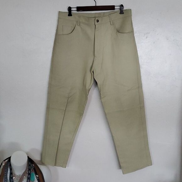 Vintage International Male Leather Pants in Light Moss Green Size 36 - Picture 1 of 11